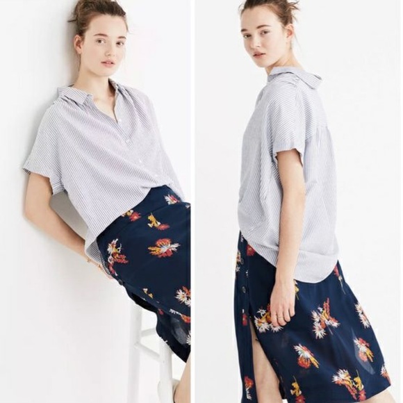 Madewell Central Shirt Benton Stripe Blue White Button Down Womens S - Picture 3 of 3